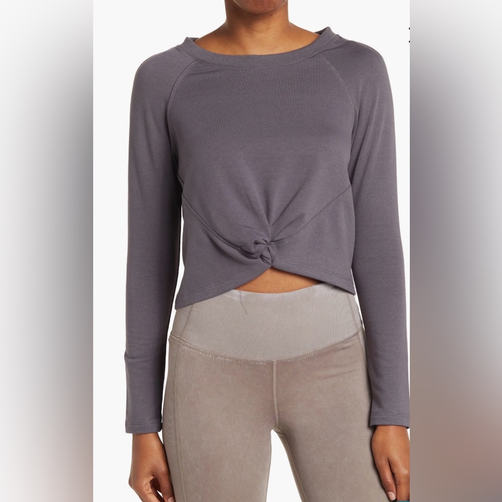 🛍️NWT 90 Degree By Reflex Gray XL Gray Crop Tie Front Sweatshirt